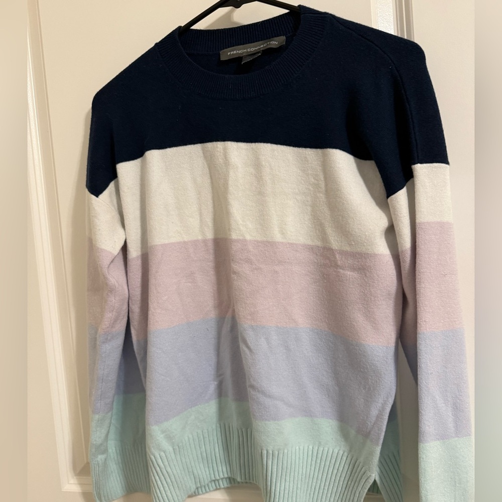 NWOT French Connection Navy and Pastel Striped Sweater